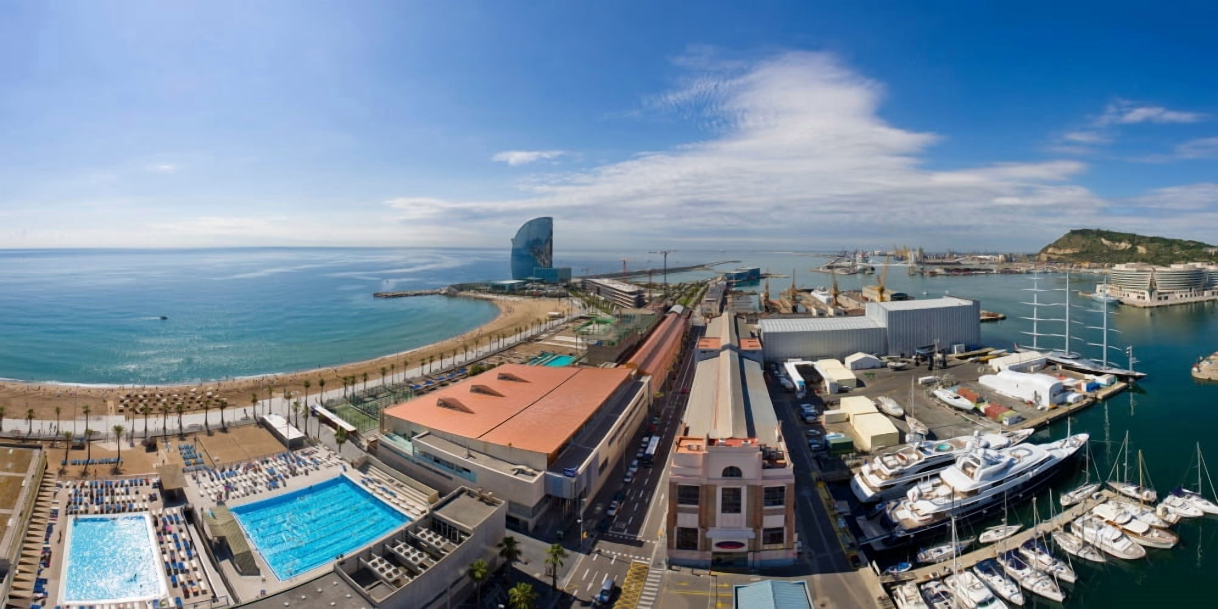 High angle view of harbor Barcelona Catalonia Spain Canvas Art - Panoramic Images (9 x 27)