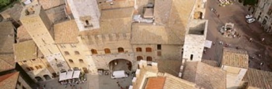 High angle view of houses San Gimignano Tuscany Italy Canvas Art - Panoramic Images (36 x 12)