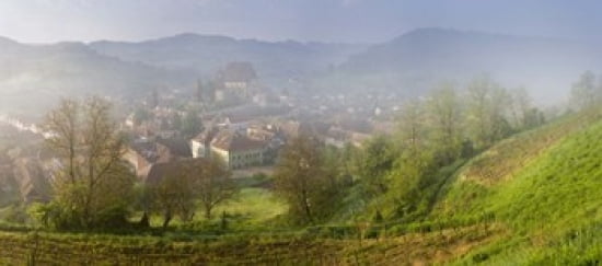 High angle view of houses in a village Biertan Sibiu County Transylvania Romania Canvas Art - Panoramic Images (30 x 14)