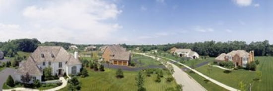 High angle view of houses on a field Canvas Art - Panoramic Images (36 x 12)