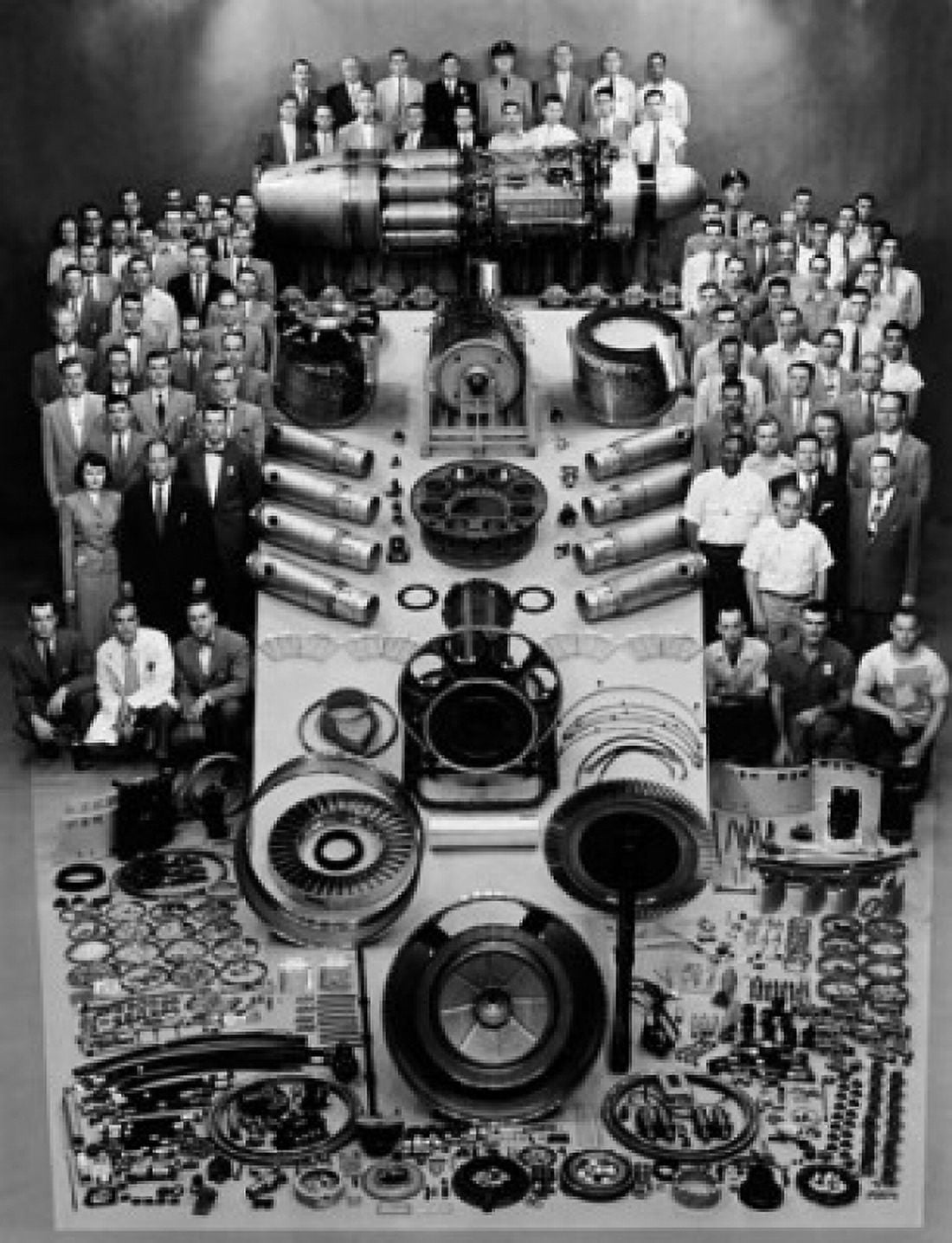 High angle view of jet engine parts with a group of people Canvas Art - (18 x 24)