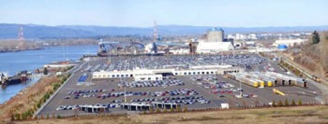 High angle view of large parking lots Willamette River Portland Multnomah County Oregon USA Canvas Art - Panoramic Images (15 x 6)