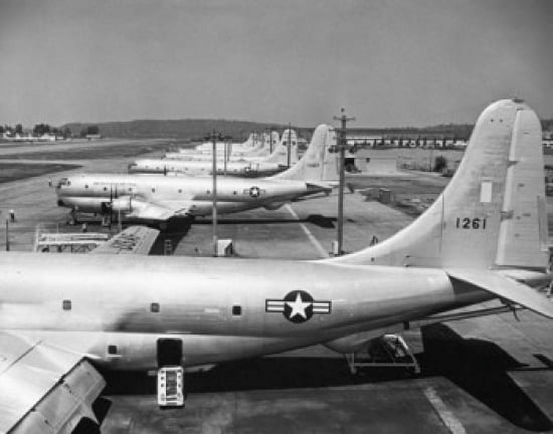 High angle view of military airplanes at a military base Boeing KC-97 Stratofreighter Canvas Art - (18 x 24)
