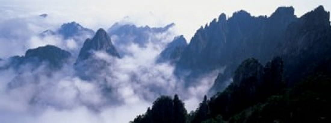 High angle view of misty mountains Huangshan Mountains Anhui Province China Canvas Art - Panoramic Images (36 x 13)