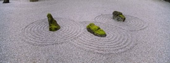 High angle view of moss on three stones in a Zen garden Washington Park Portland Oregon USA Canvas Art - Panoramic Images (36 x 13)