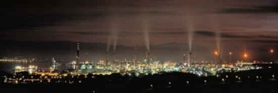 High angle view of oil refinery at lit up at night La Linea De La Concepcion Andalusia Spain Canvas Art - Panoramic Images (36 x 12)