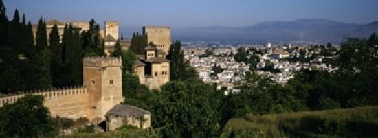 High angle view of palace with a city in the background Alhambra Granada Andalusia Spain Canvas Art - Panoramic Images (36 x 13)