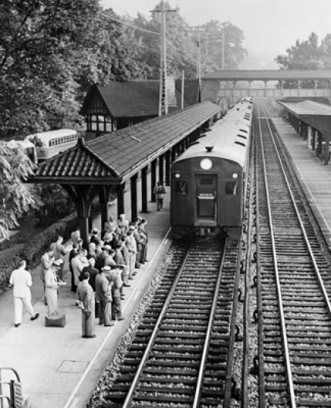 High angle view of passengers waiting on a railroad station platform New York State USA Canvas Art - (18 x 24)