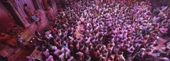 High angle view of people celebrating holi Braj Mathura Uttar Pradesh India Canvas Art - Panoramic Images (36 x 13)