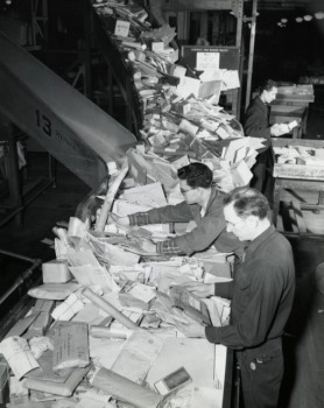 High angle view of postal workers sorting mail in a post office General Post Office New York City New York State USA Canvas Art - (24 x 36)