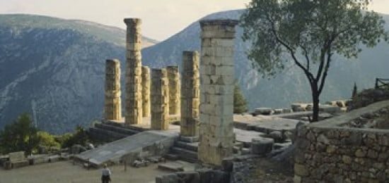 High angle view of ruined columns Temple Of Apollo Delphi Greece Canvas Art - Panoramic Images (24 x 12)