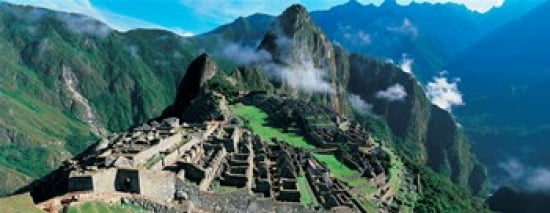 High angle view of ruins of ancient buildings Inca Ruins Machu Picchu Peru Canvas Art - Panoramic Images (30 x 12)