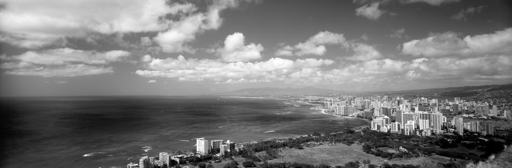 High angle view of skyscrapers at the waterfront Honolulu Oahu Hawaii Islands USA Canvas Art - Panoramic Images (12 x 36)