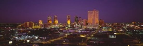 High angle view of skyscrapers lit up at night Dallas Texas USA Canvas Art - Panoramic Images (36 x 12)