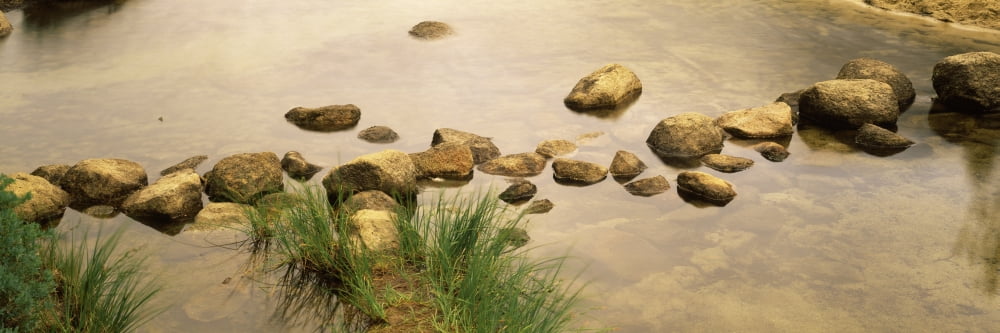 High angle view of stepping stones in water Yosemite National Park California USA Canvas Art - Panoramic Images (27 x 9)