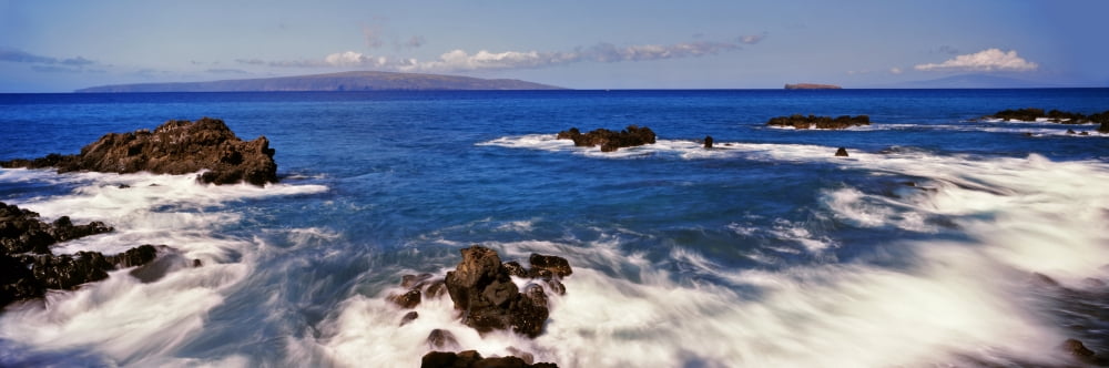 High angle view of surf at the coast North Shore Oahu Hawaii USA Canvas Art - Panoramic Images (27 x 9)