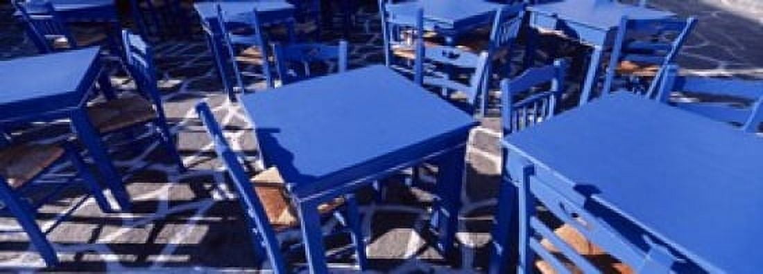 High angle view of tables and chairs at a sidewalk cafe Paros Cyclades Islands Greece Canvas Art - Panoramic Images (18 x 7)