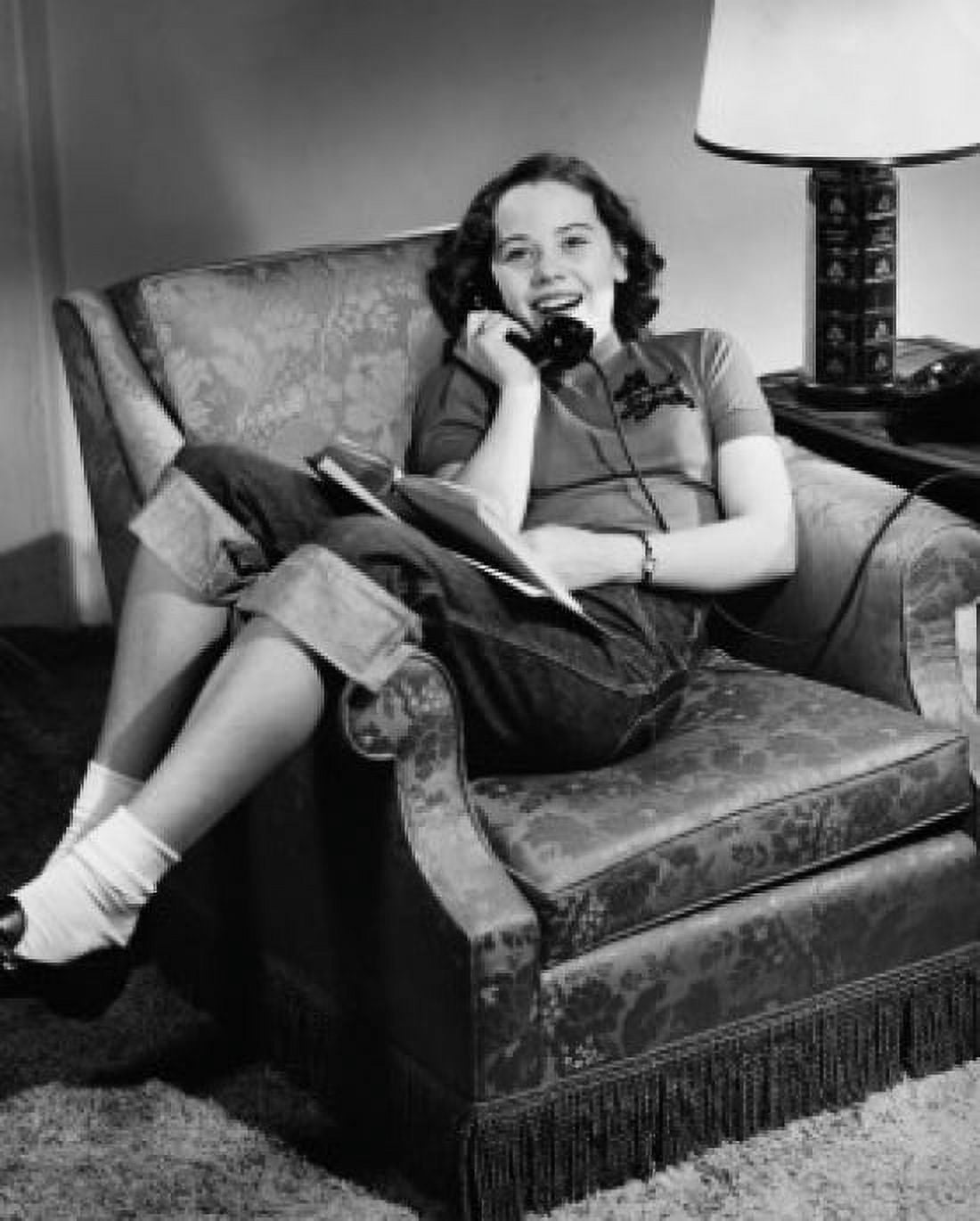 High angle view of teenage girl talking on telephone Canvas Art -  (18 x 24)