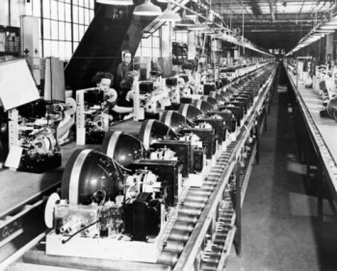 High angle view of television sets in row on assembly line of factory Canvas Art - (18 x 24)