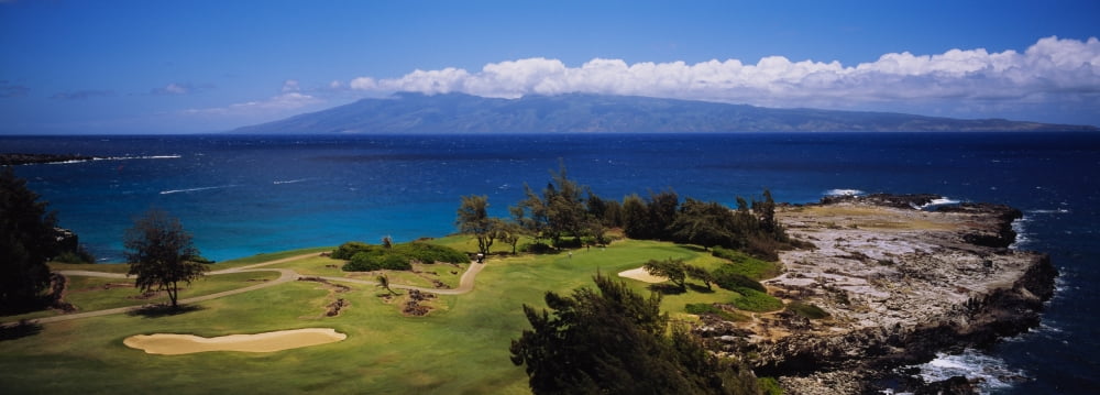 High angle view of the Bay Course at the seaside Ritz-Carlton Kapalua Maui Maui County Hawaii USA Canvas Art - Panoramic Images (27 x 9)