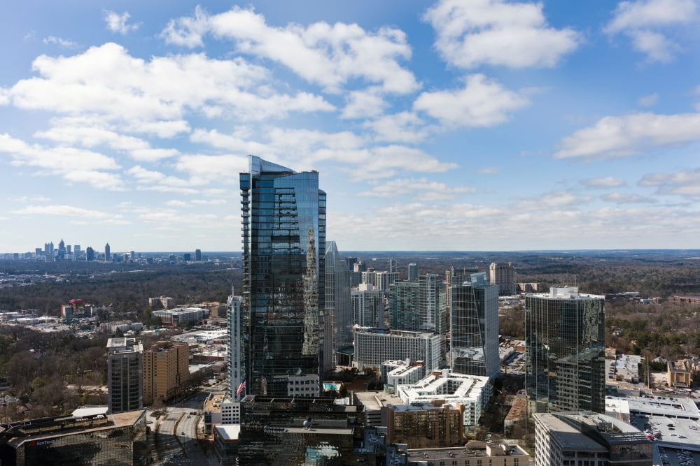 High angle view of the Buckhead district and downtown Atlanta Fulton County Georgia USA Canvas Art - Panoramic Images (18 x 24)
