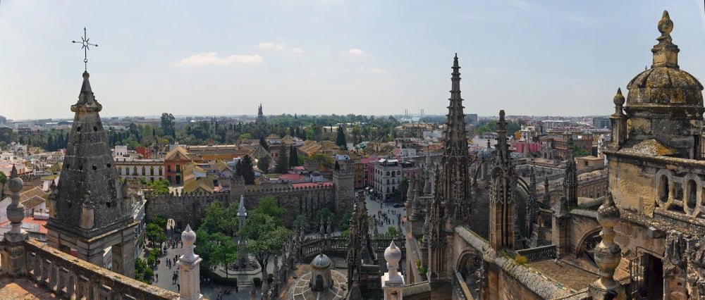 High angle view of the Seville Cathedral Seville Andalusia Spain Canvas Art - Panoramic Images (22 x 9)