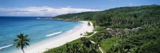 High angle view of the beach Grand Anse Beach La Digue Island Seychelles Canvas Art - Panoramic Images (36 x 12)