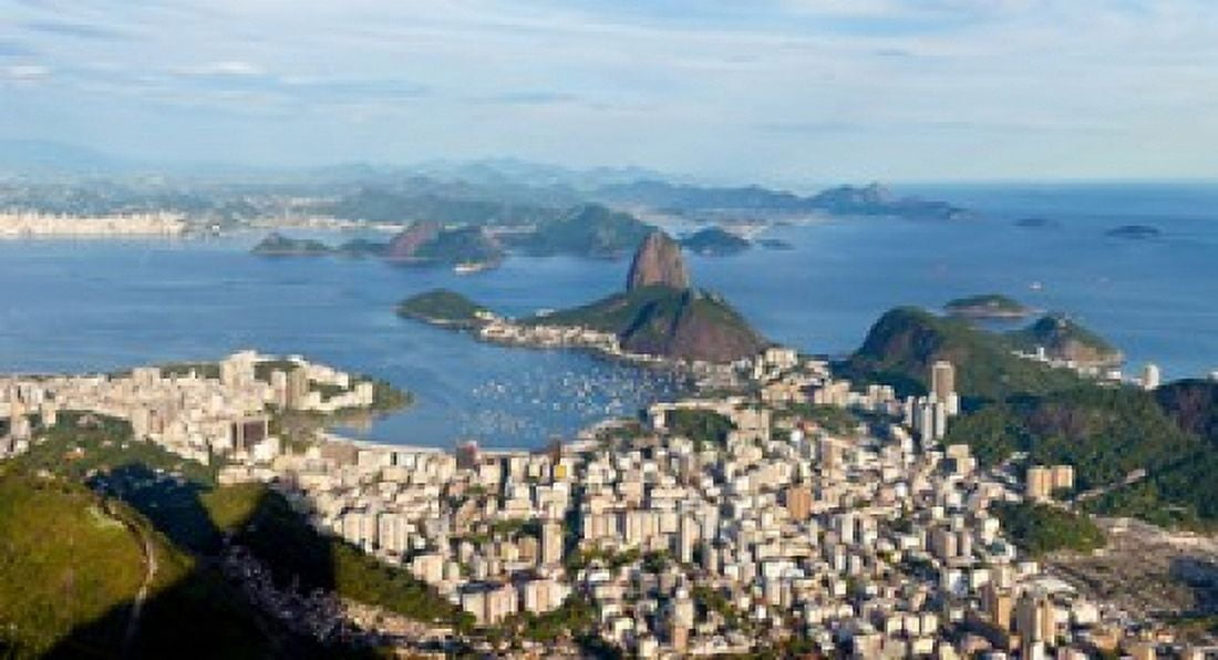 High angle view of the city with Sugarloaf Mountain in background Guanabara Bay Rio De Janeiro Brazil Canvas Art - Panoramic Images (24 x 14)