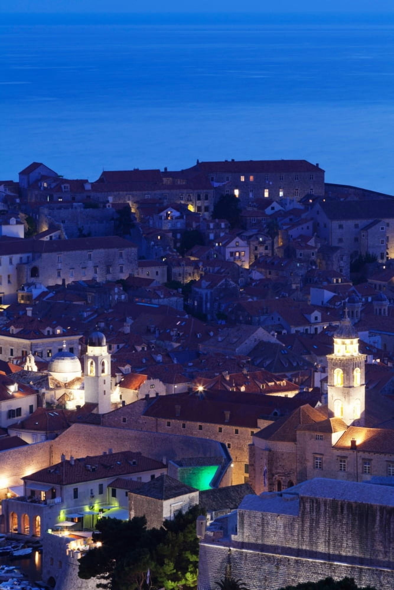 High angle view of the old town at dusk Dubrovnik Dalmatia Croatia Canvas Art - Panoramic Images (27 x 9)