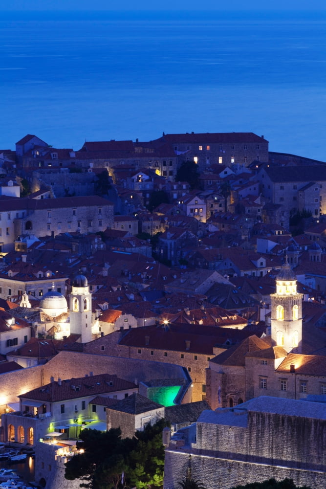High angle view of the old town at dusk Dubrovnik Dalmatia Croatia Canvas Art - Panoramic Images (36 x 12)