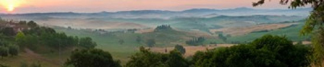 High angle view of the valley at sunset Val dOrcia Tuscany Italy Canvas Art - Panoramic Images (38 x 8)