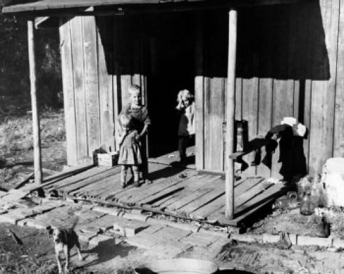 High angle view of three children standing on the porch Kentucky USA Canvas Art - (18 x 24)