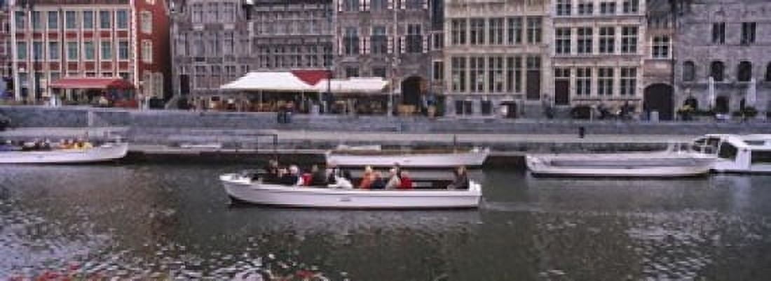 High angle view of tourboats in a river Leie River Graslei Ghent Belgium Canvas Art - Panoramic Images (18 x 7)