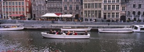 High angle view of tourboats in a river Leie River Graslei Ghent Belgium Canvas Art - Panoramic Images (36 x 13)