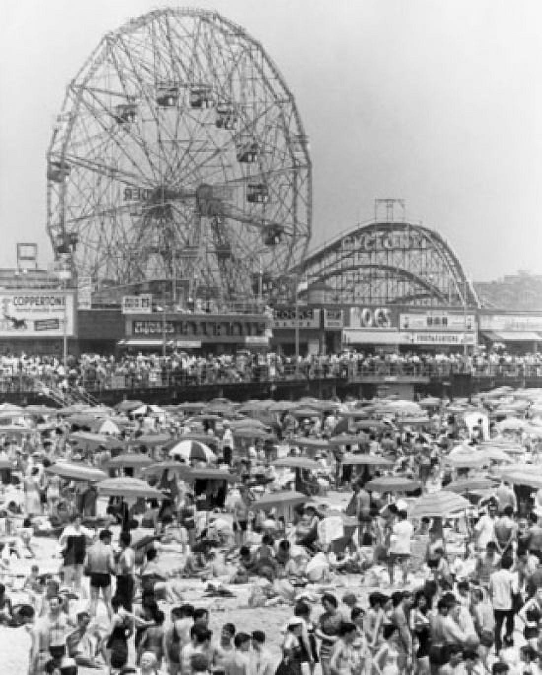 High angle view of tourists on the beach Coney Island Brooklyn New York City USA Canvas Art - (18 x 24)