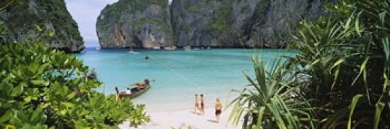 High angle view of tourists on the beach Mahya Beach Ko Phi Phi Lee Phi Phi Islands Thailand Canvas Art - Panoramic Images (36 x 12)