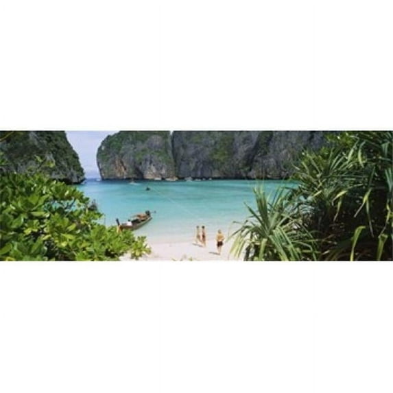 High angle view of tourists on the beach Mahya Beach Ko Phi Phi Lee Phi Phi Islands Thailand Poster Print by - 36 x 12