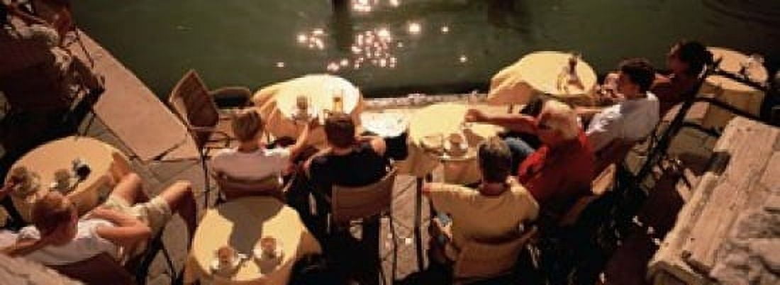 High angle view of tourists sitting along a canal Venice Italy Canvas Art - Panoramic Images (18 x 7)