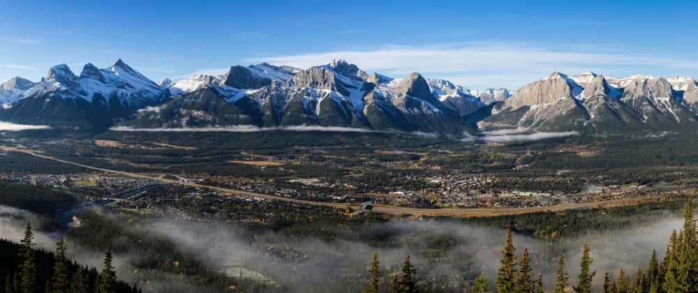 High angle view of town of Canmore Bow Valley Alberta Canada Canvas Art - Panoramic Images (6 x 15)