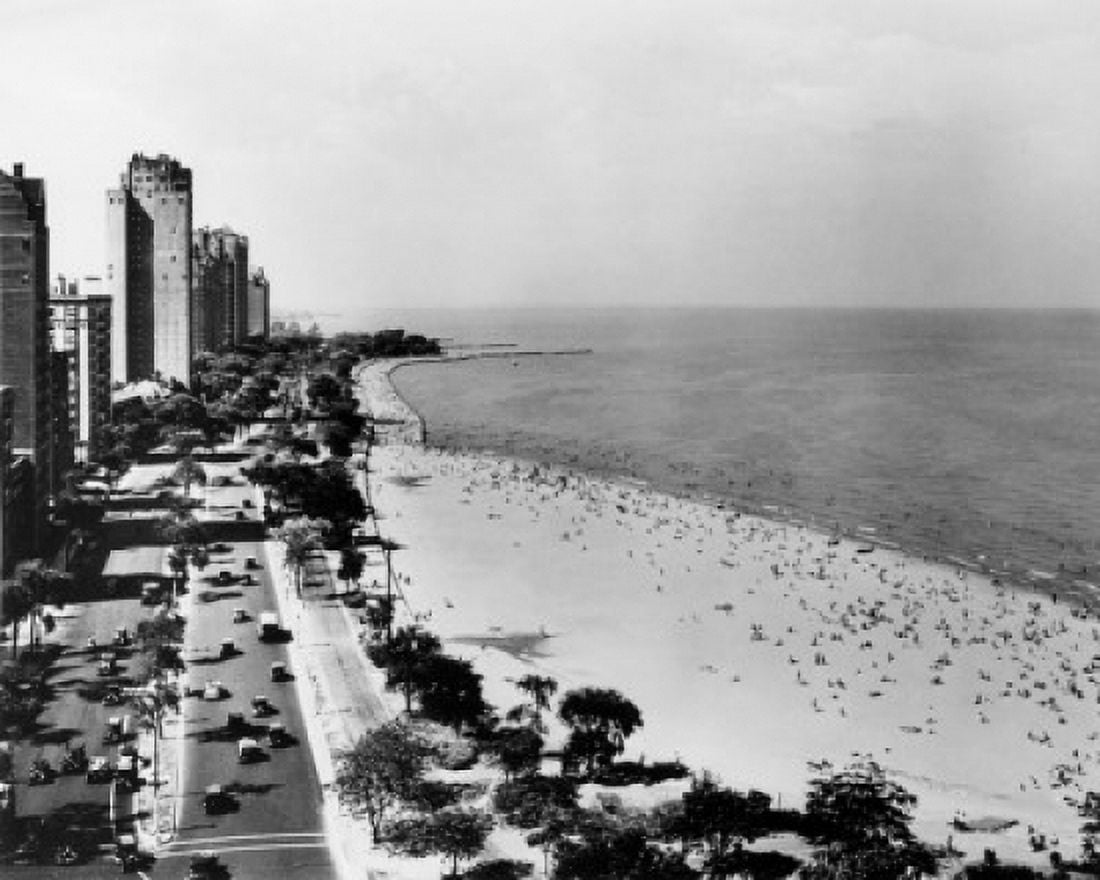 High angle view of traffic on a road Lake Shore Drive Lake Michigan Chicago Illinois USA Canvas Art - (24 x 36)