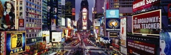 High angle view of traffic on a road Times Square Manhattan New York City New York State USA Canvas Art - Panoramic Images (36 x 12)
