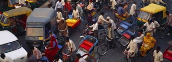 High angle view of traffic on the street Old Delhi Delhi India Canvas Art - Panoramic Images (36 x 13)