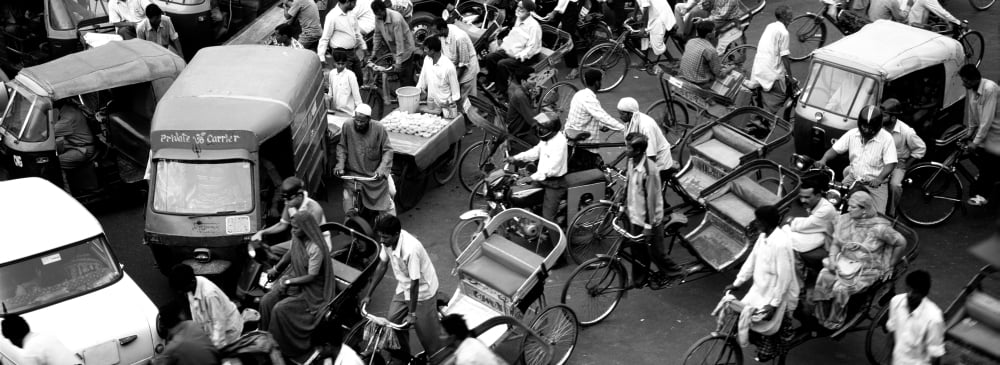 High angle view of traffic on the street Old Delhi Delhi India Canvas Art - Panoramic Images (7 x 18)