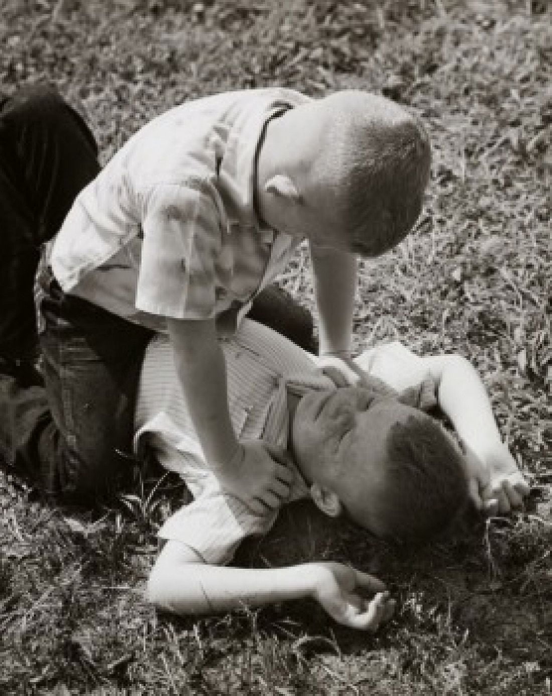 High angle view of two boys fighting Canvas Art - (18 x 24)