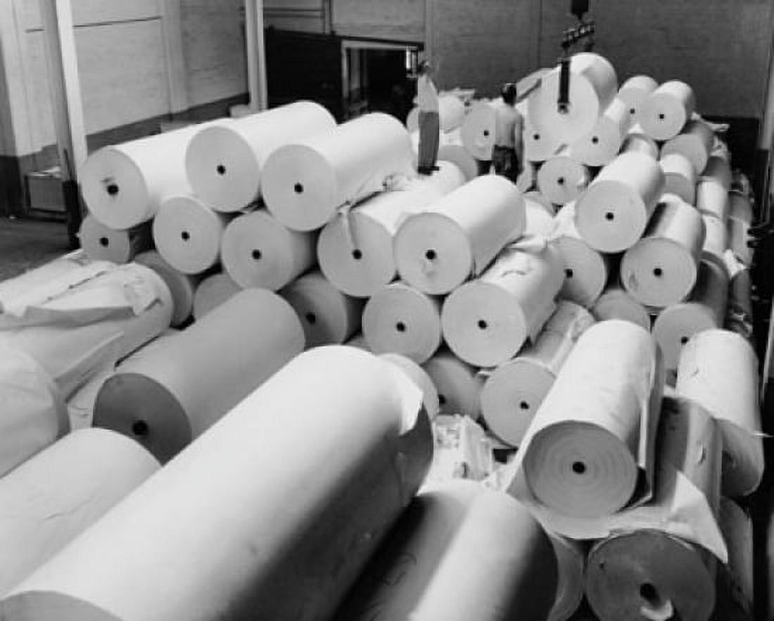 High angle view of two men working in a paper warehouse Canvas Art - (18 x 24)