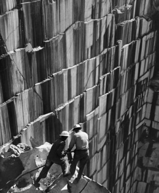 High angle view of two men working on a granite quarry Canvas Art - (24 x 36)