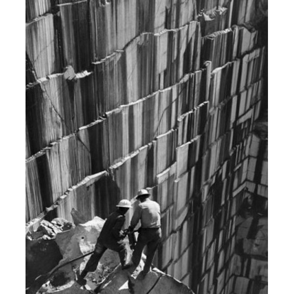 High angle view of two men working on a granite quarry Canvas Art - (24 x 36)