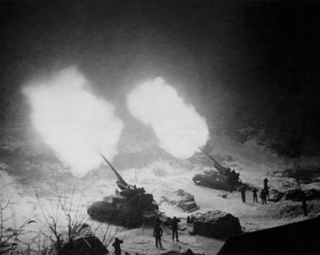 High angle view of two military tanks bombing during war Korea Canvas Art - (18 x 24)