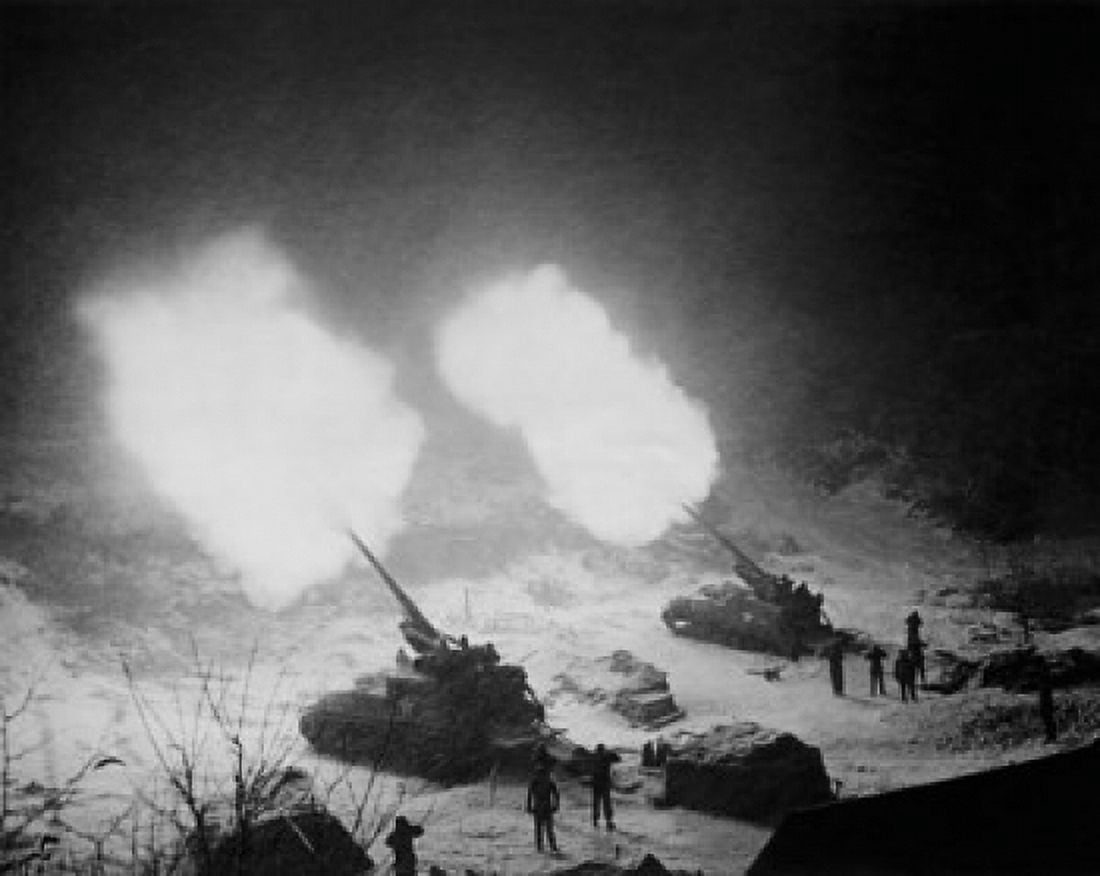 High angle view of two military tanks bombing during war Korea Canvas Art - (24 x 36)