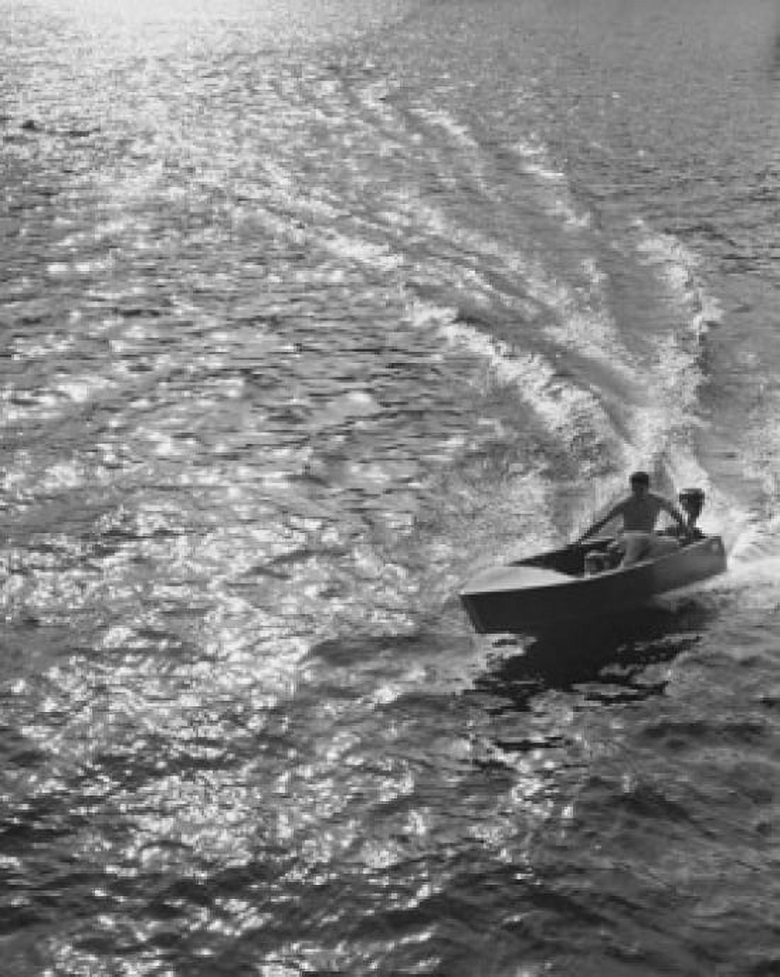 High angle view of two people in a motorboat Canvas Art -  (24 x 36)